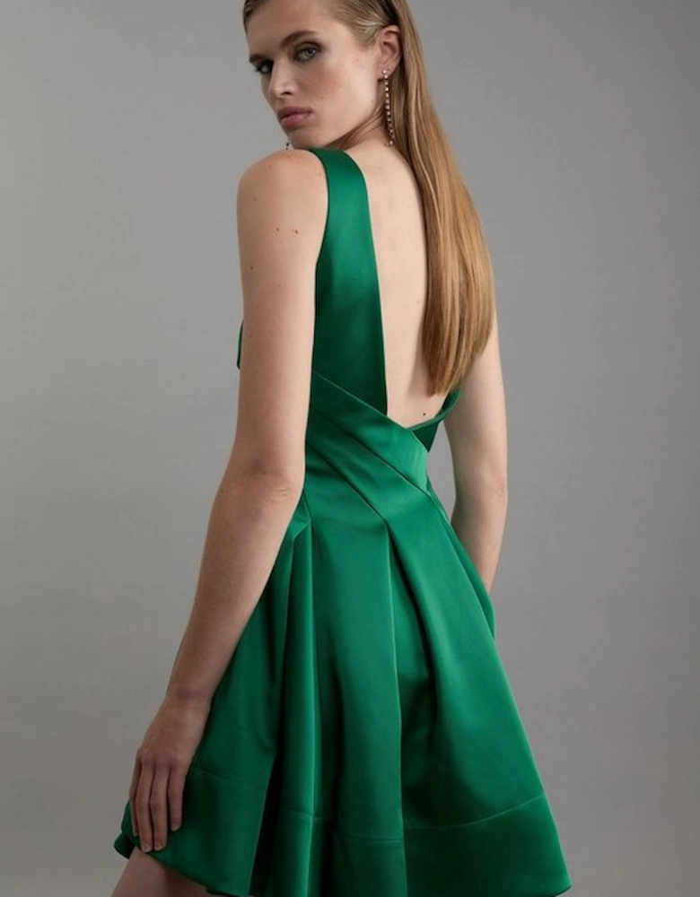 Structured Viscose Satin Tailored Prom Mini Dress