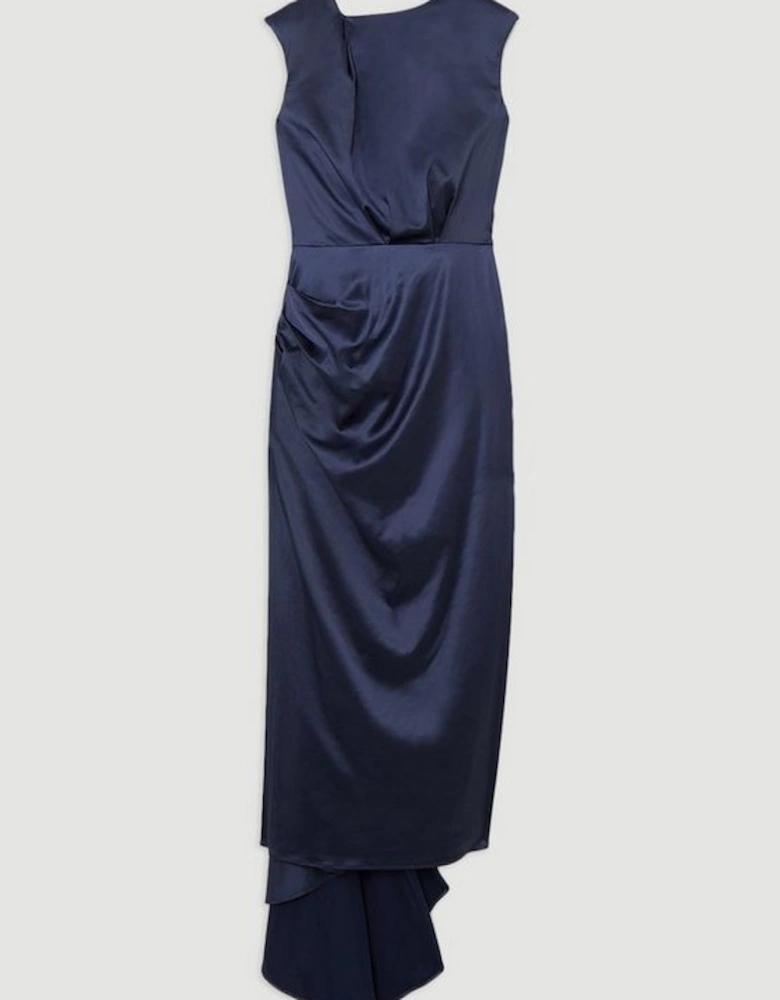 Sleeveless Satin Drape Woven Maxi Dress