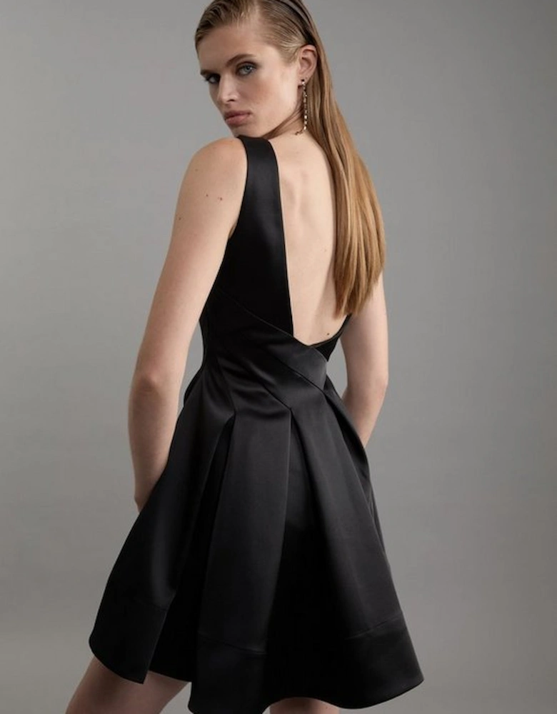 Structured Viscose Satin Tailored Prom Mini Dress