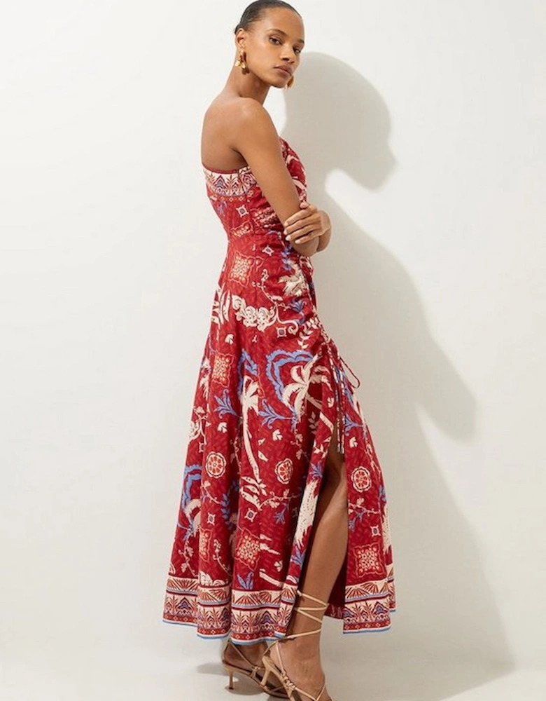 Printed Cotton Voile One Shoulder Midi Beach Dress