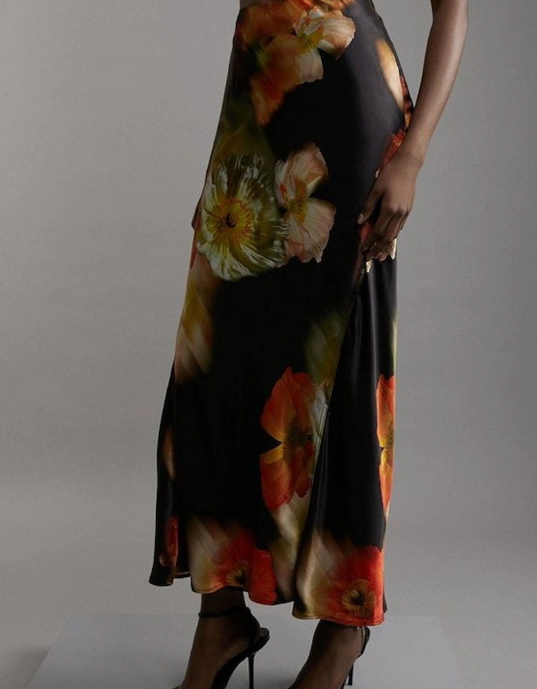 Floral Viscose Satin Top And Skirt Set