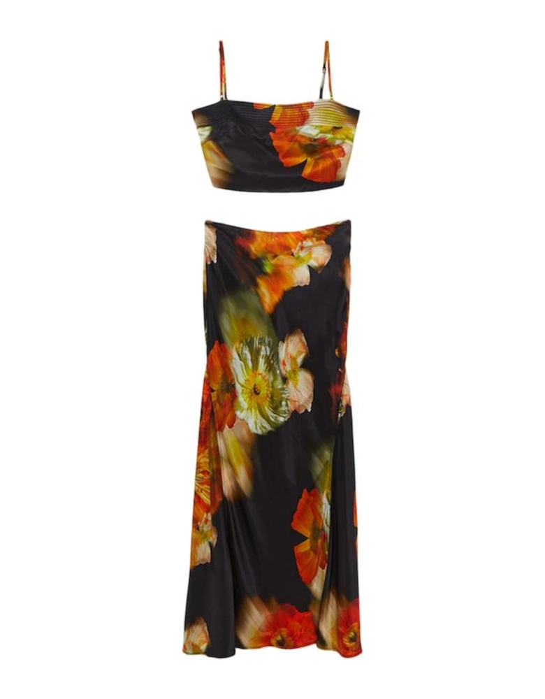 Floral Viscose Satin Top And Skirt Set