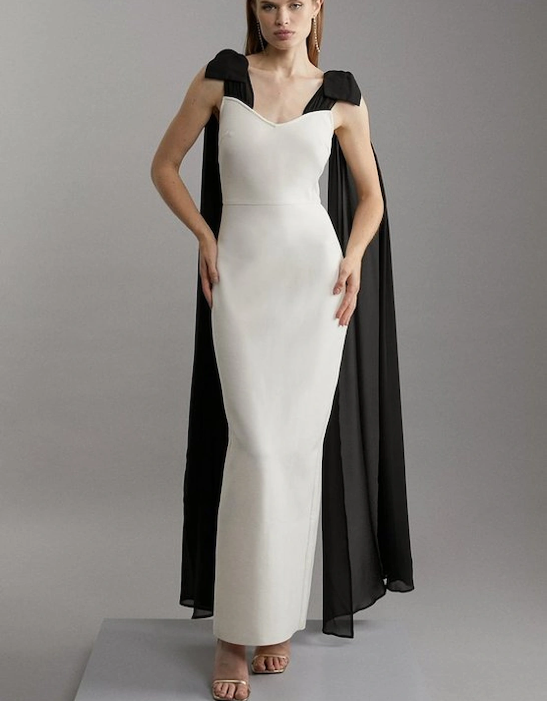 Bandage Figure Form Knit Maxi Dress With Chiffon Cape