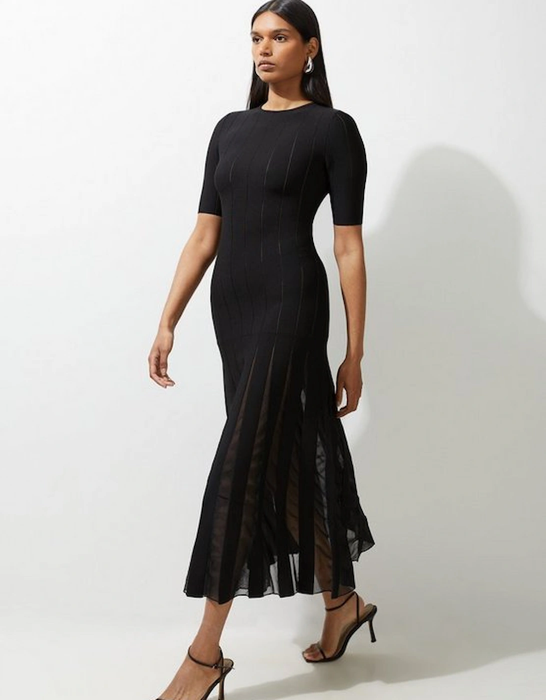 Viscose Blend Filament Full Skirt Knit Midi Dress