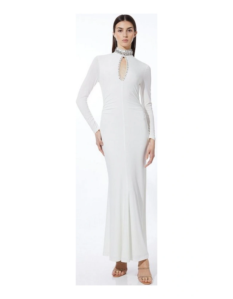 Petite Embellished Jersey Crepe Maxi Dress