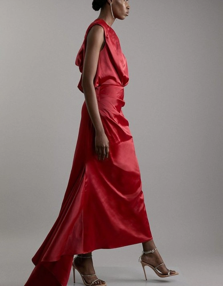 Sleeveless Satin Drape Woven Maxi Dress