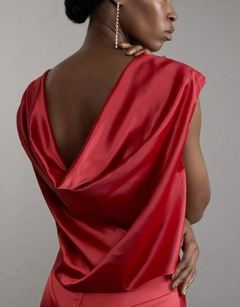 Sleeveless Satin Drape Woven Maxi Dress