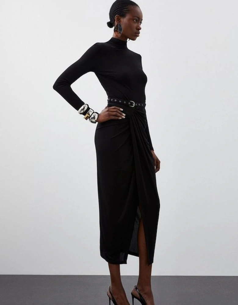 Premium Viscose Jersey Ruched Midi Dress