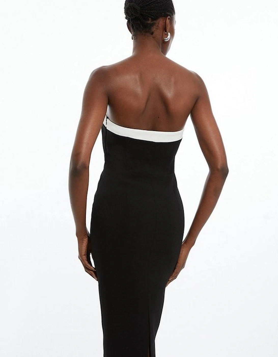 The Founder Petite Compact Stretch Viscose Tailored Contrast Detail Bandeau Midi Dress