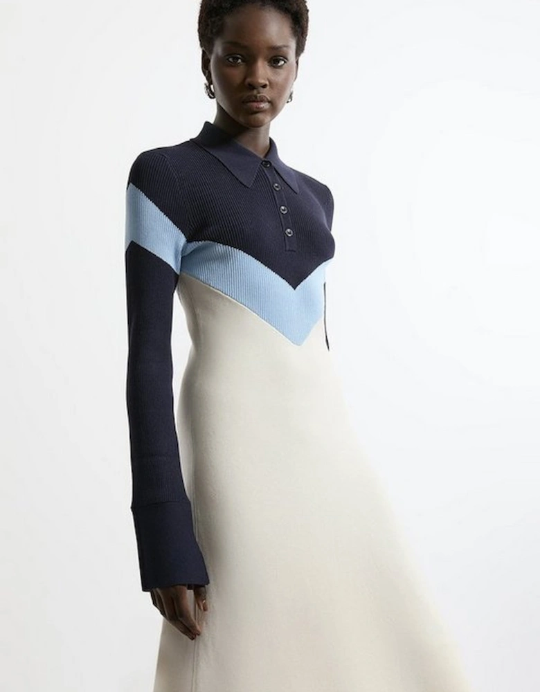 Viscose Blend Rib Knit Polo Top Maxi Dress