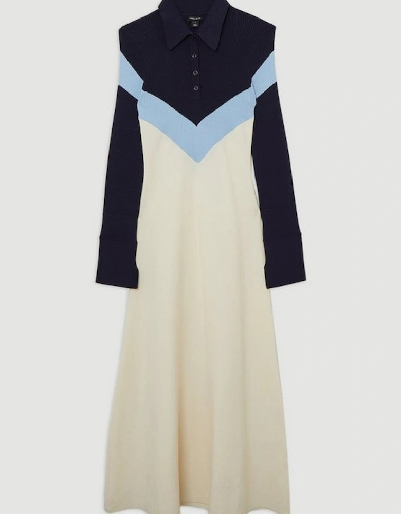 Viscose Blend Rib Knit Polo Top Maxi Dress