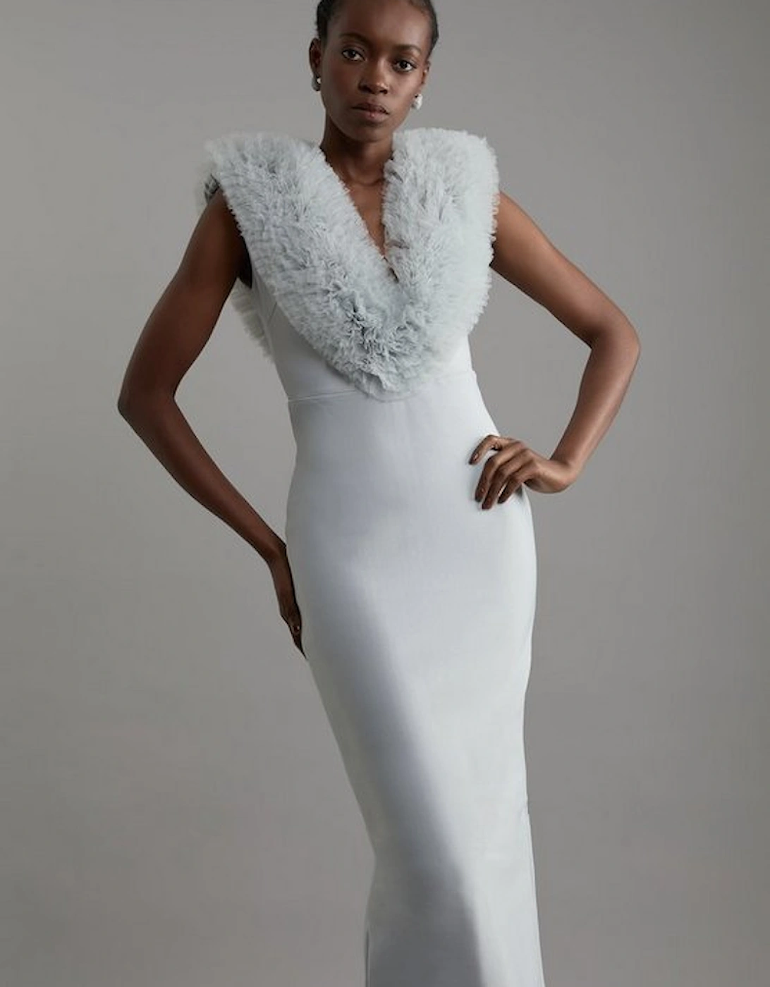 Figure Form Bandage Knit Tulle Detail Midi Dress, 4 of 3