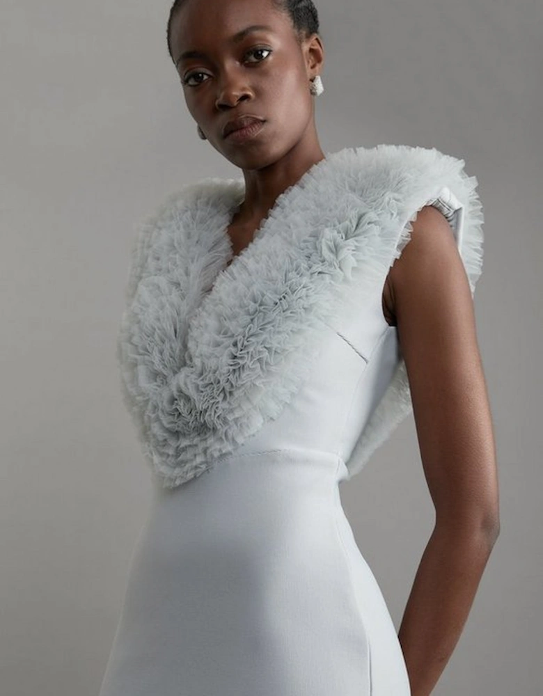 Figure Form Bandage Knit Tulle Detail Midi Dress