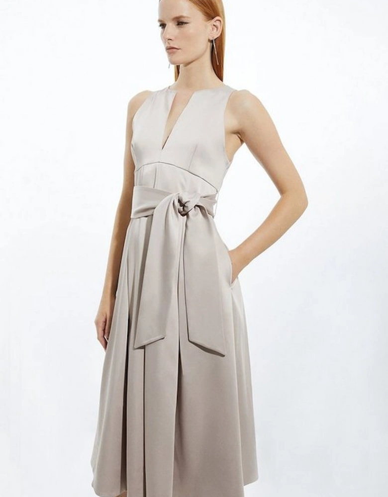 Petite Tailored Satin Bow Detail Full Skirted Midaxi Dress