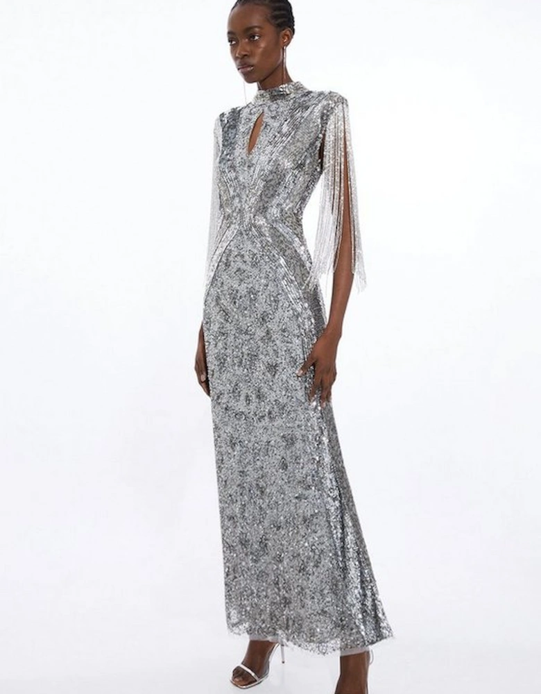 Petite Embellished Beaded Cap Sleeve Woven Maxi Dress