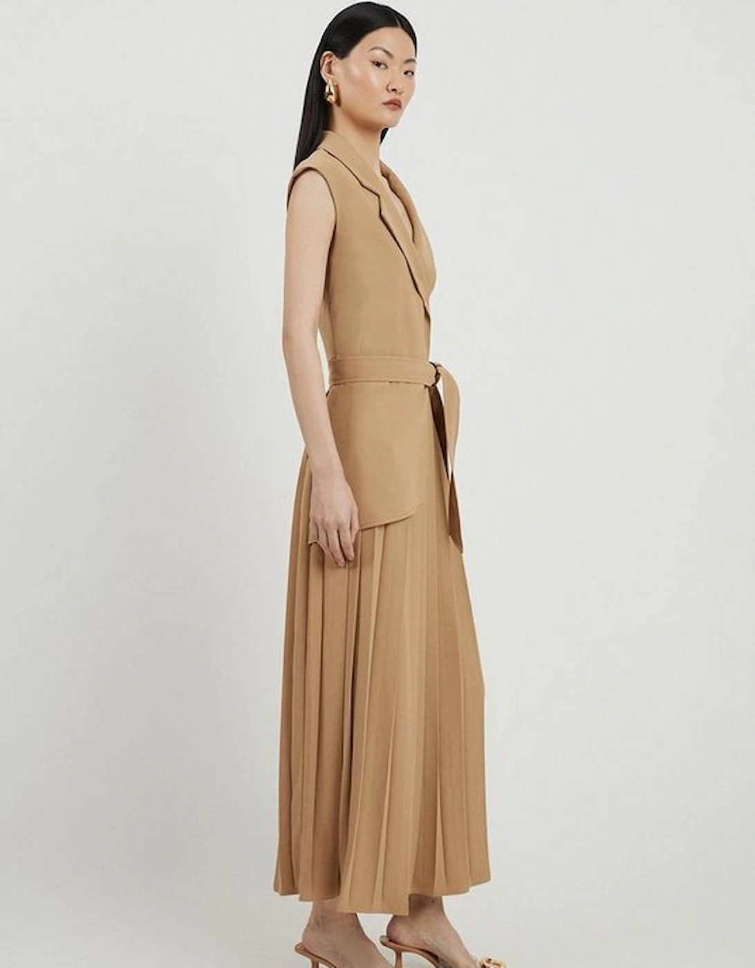 Tall Military Pleat Sleeveless Midi Dress