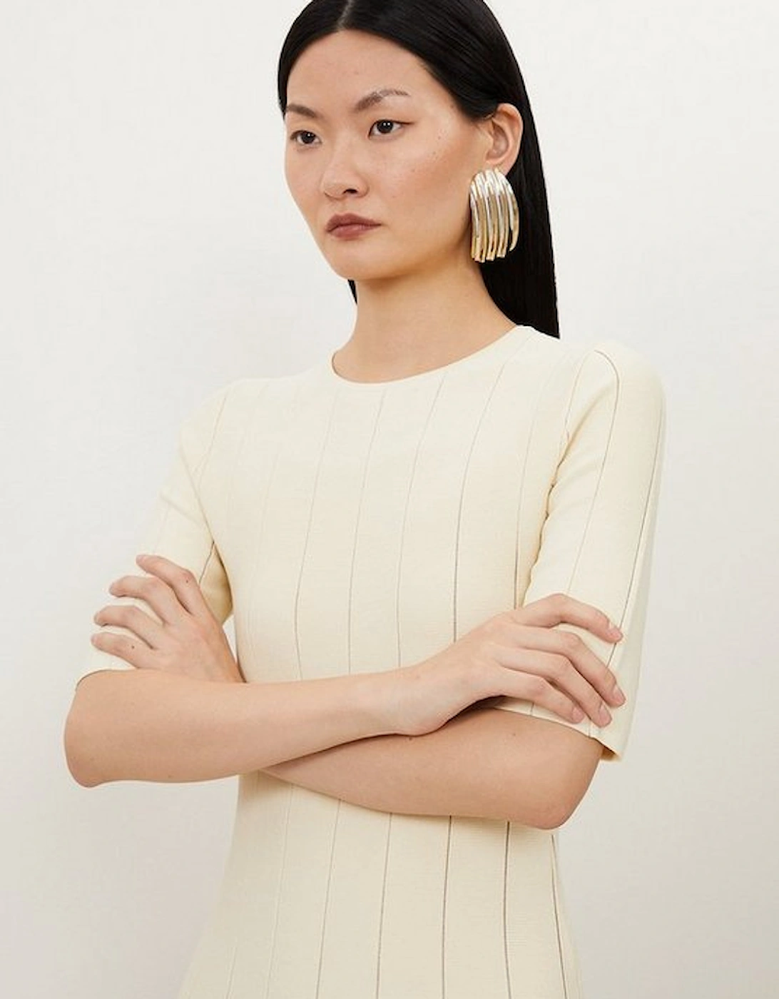 Viscose Blend Filament Full Skirt Knit Midi Dress