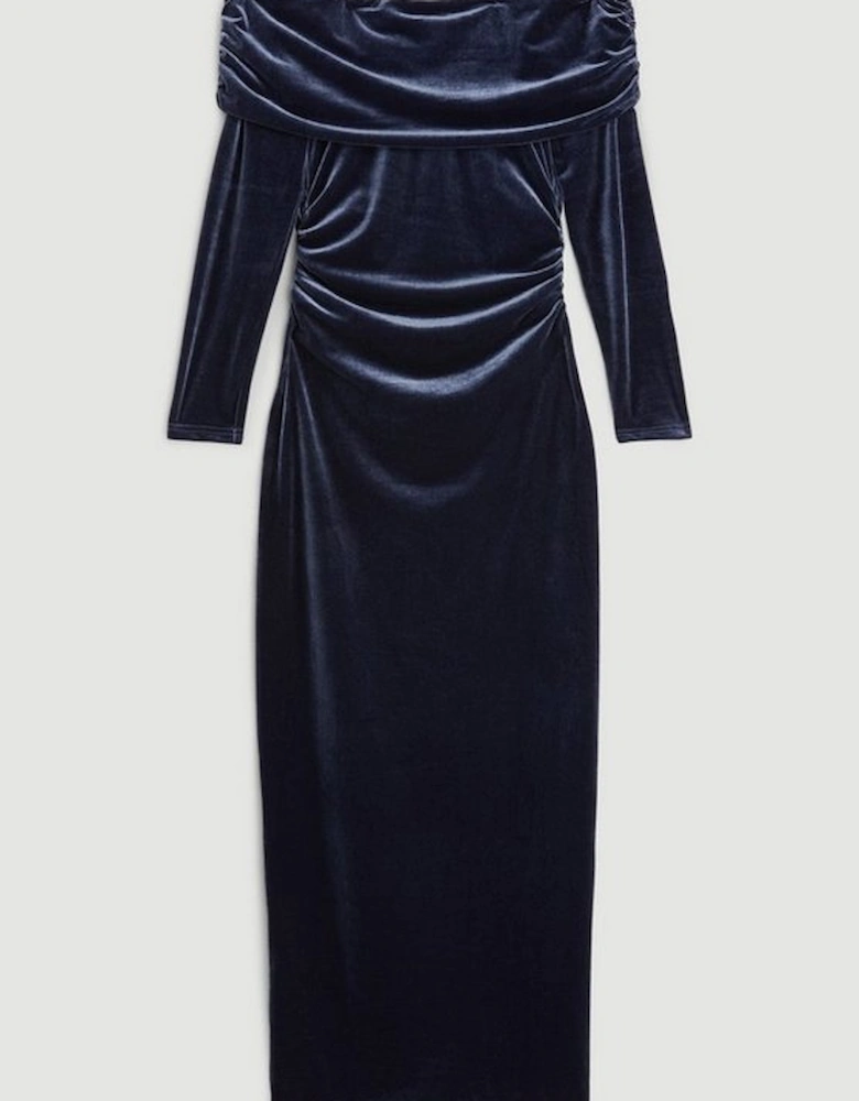 Velvet Jersey Off Shoulder Maxi Dress