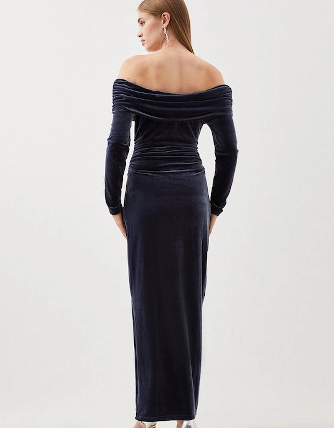 Velvet Jersey Off Shoulder Maxi Dress