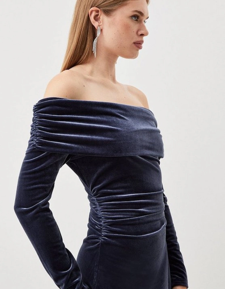 Velvet Jersey Off Shoulder Maxi Dress