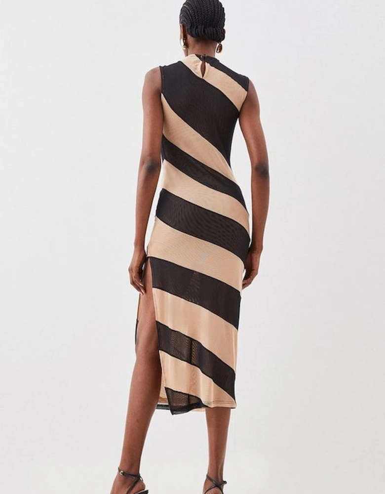 Graphic Mesh High Neck Midi Dress