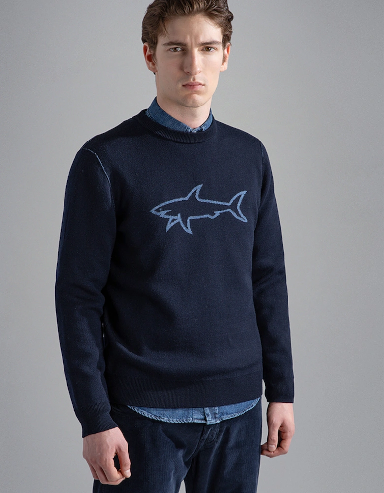 Men's Wool Crewneck with Shark Intarsia