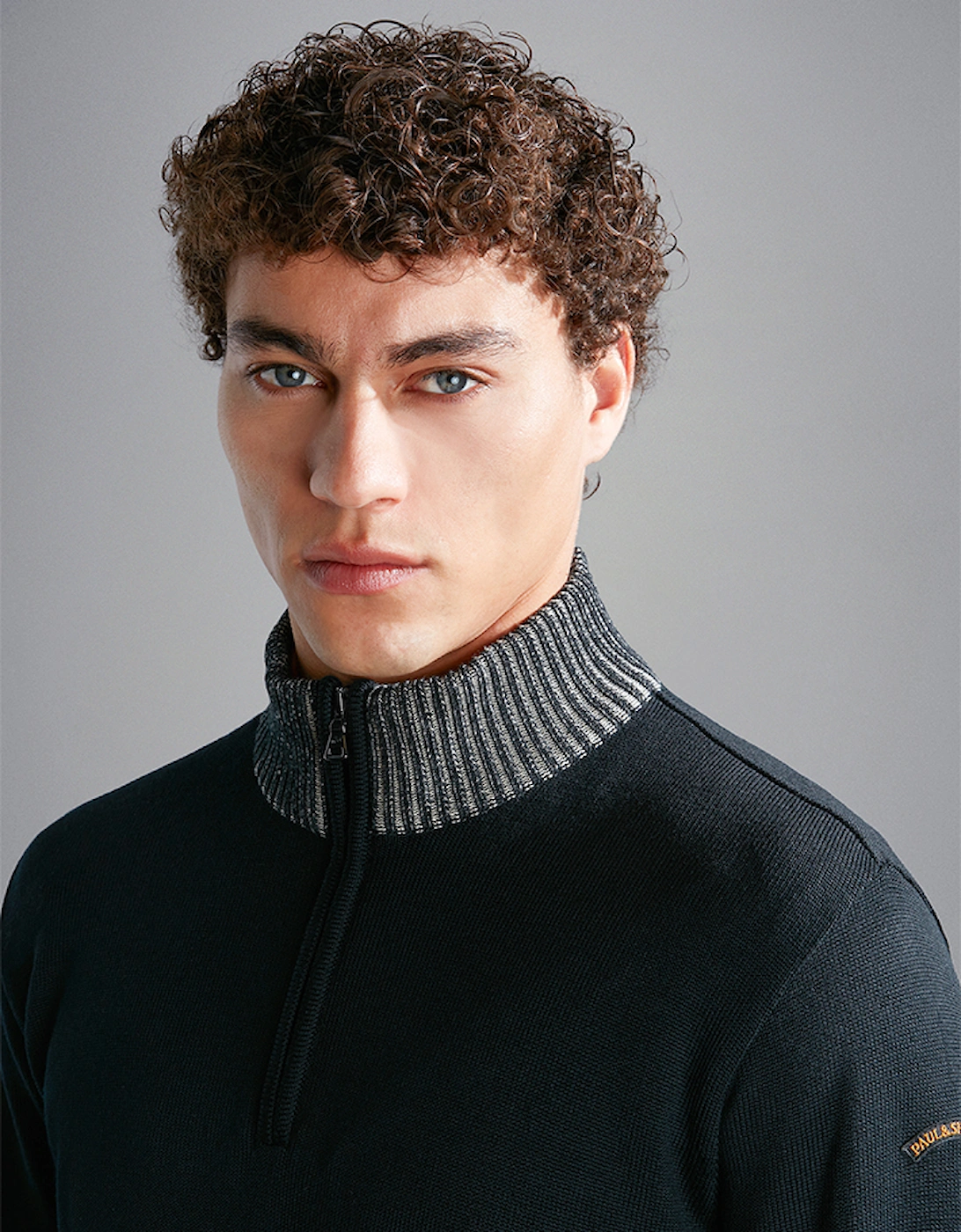 Men's Wool Half Zip Sweater with Moon Badge