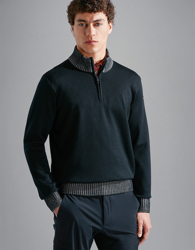 Men's Wool Half Zip Sweater with Moon Badge