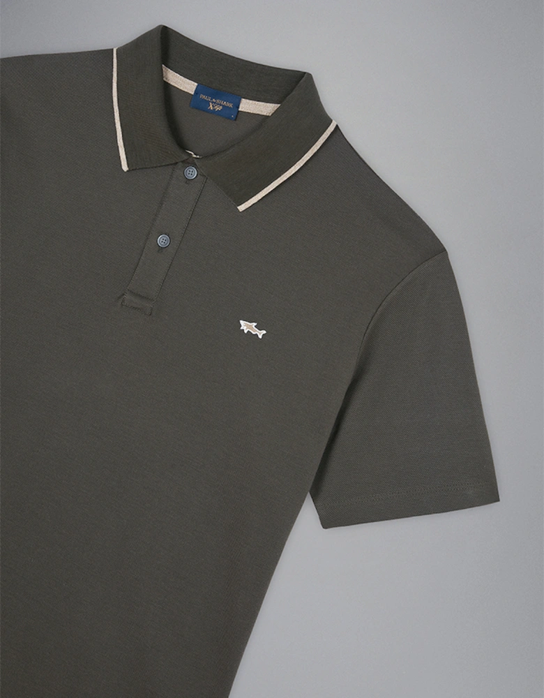 Men's Cotton Tencel Pique Polo Shirt with Shark Logo