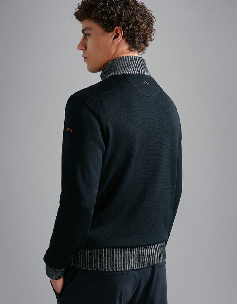 Men's Wool Half Zip Sweater with Moon Badge