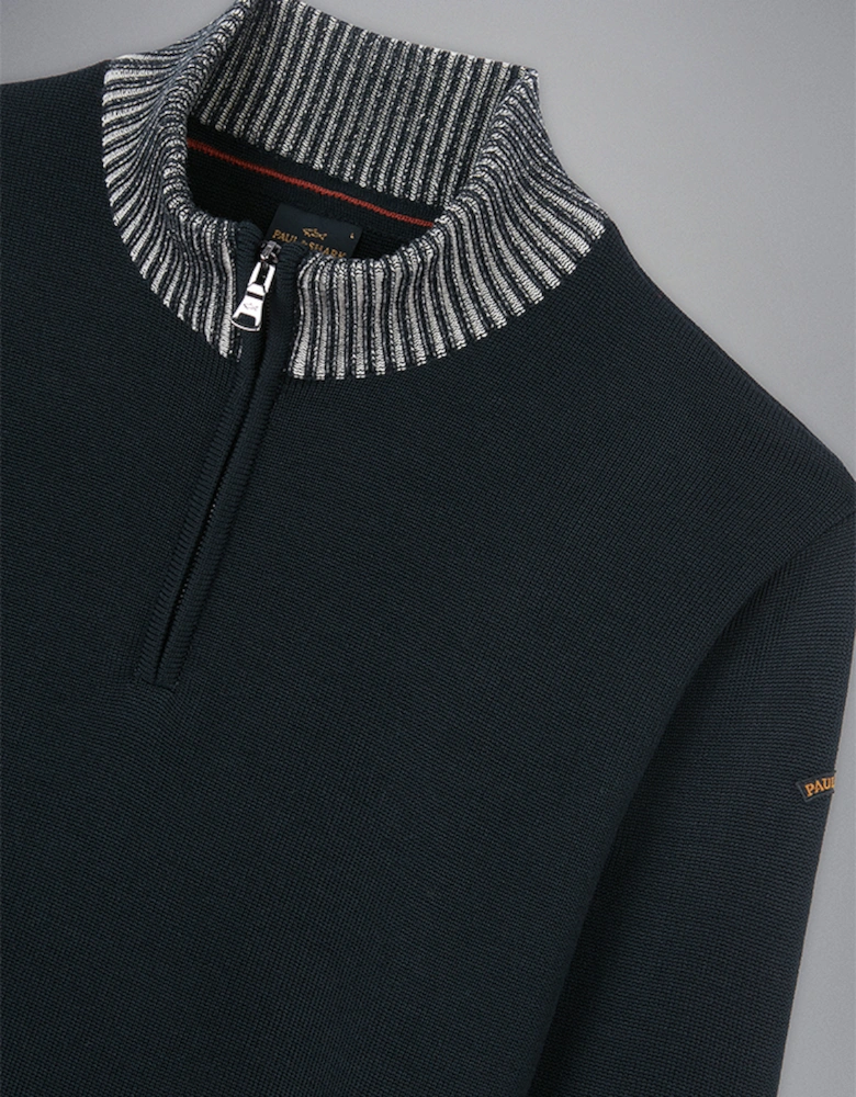 Men's Wool Half Zip Sweater with Moon Badge