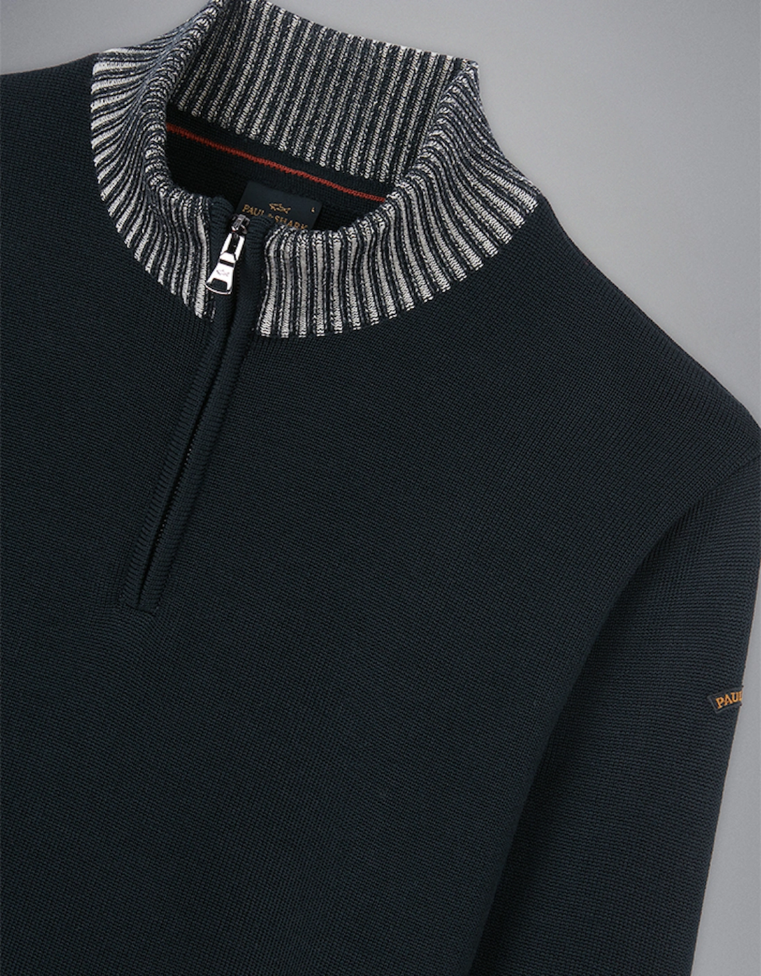 Men's Wool Half Zip Sweater with Moon Badge