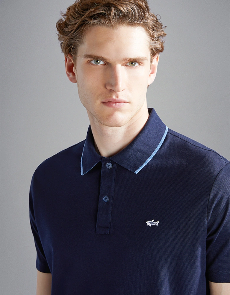 Men's Cotton Tencel Pique Polo Shirt with Shark Logo