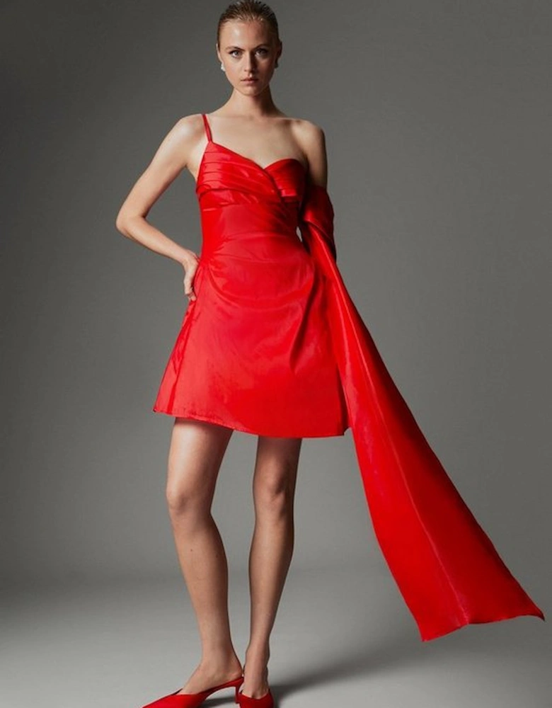 Archive Collection - Petite Taffeta Draped Shoulder Mini Dress