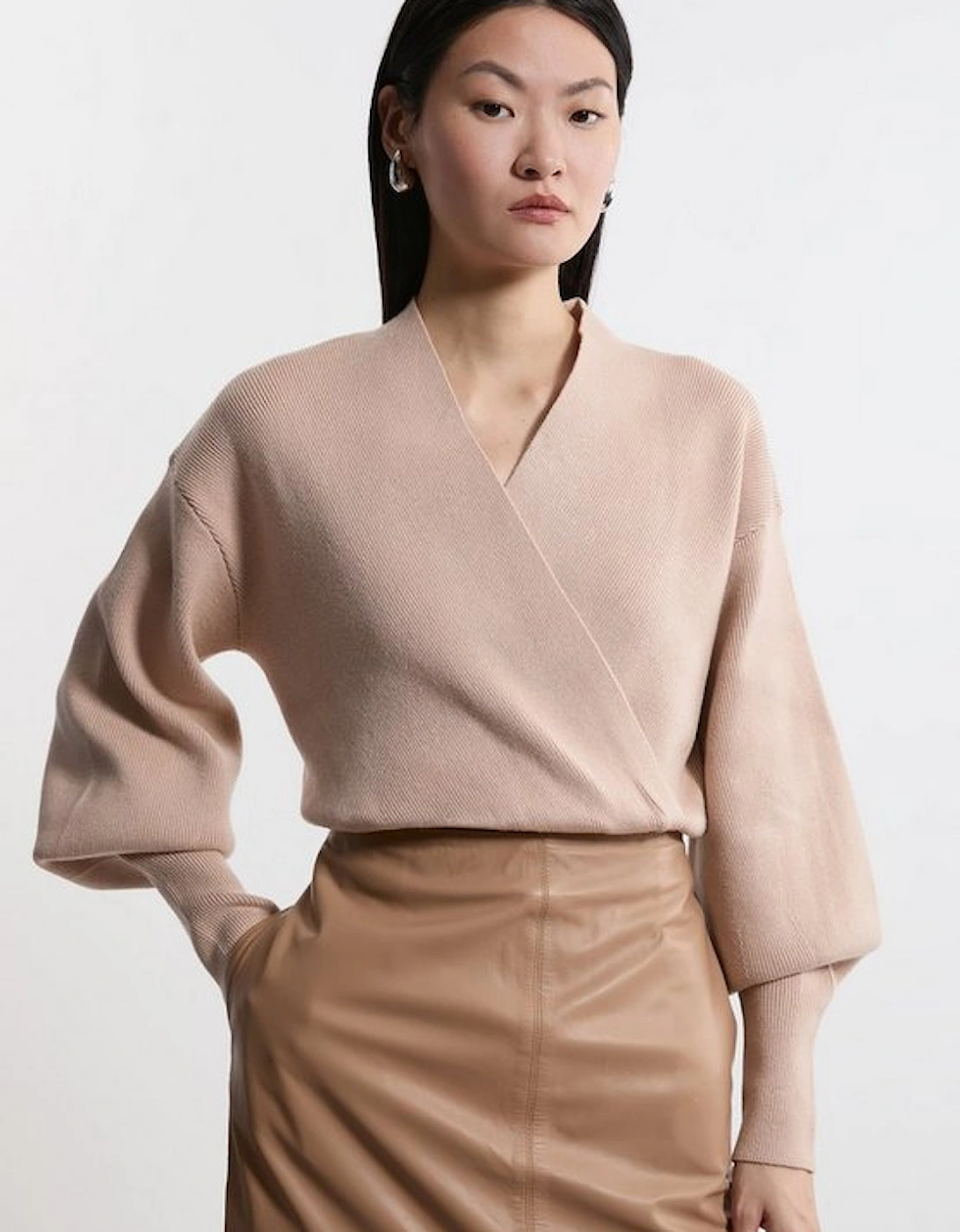 Wool Look Compact Stitch Wrap Knit Top, 2 of 1