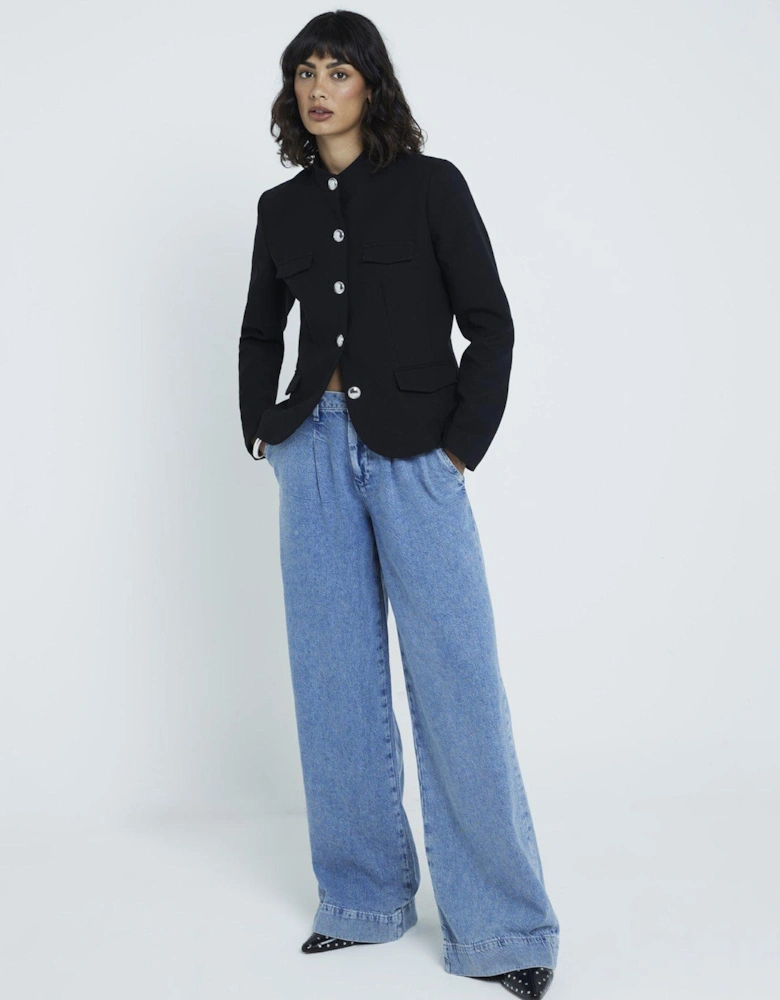 Mid Rise Wide Leg Tailored Jeans