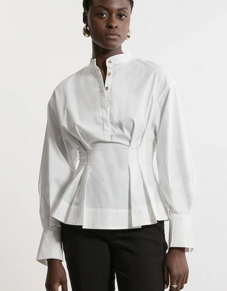 Poplin Balloon Sleeve Pintuck Woven Shirt