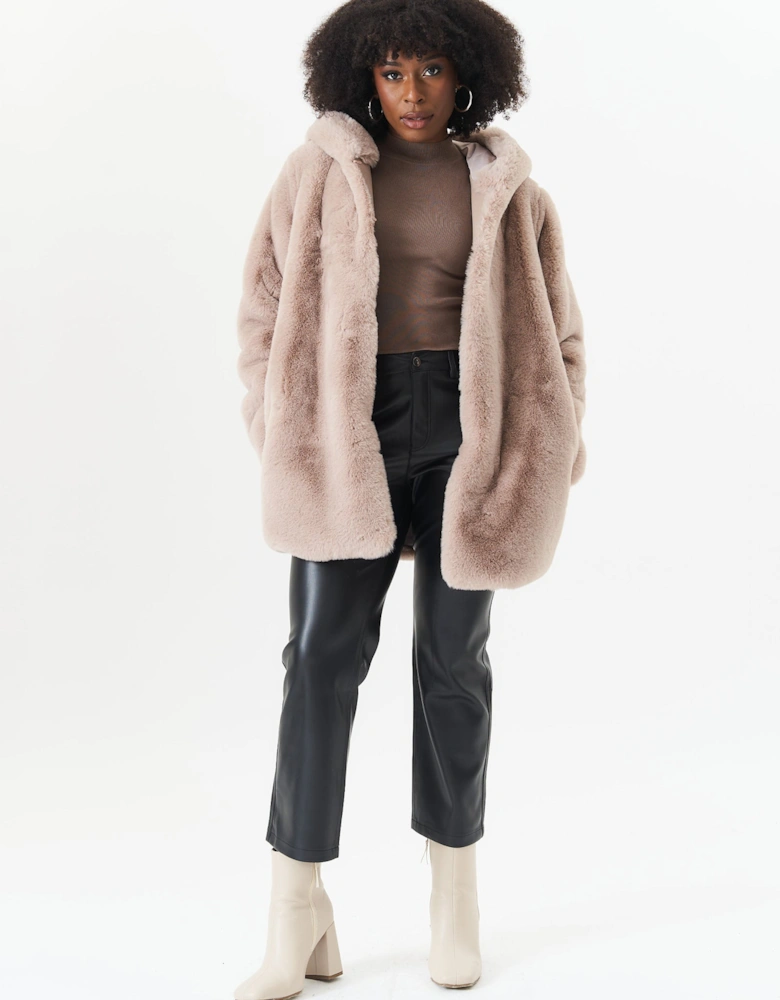 Mink Hooded Long Sleeve Faux Fur Jacket