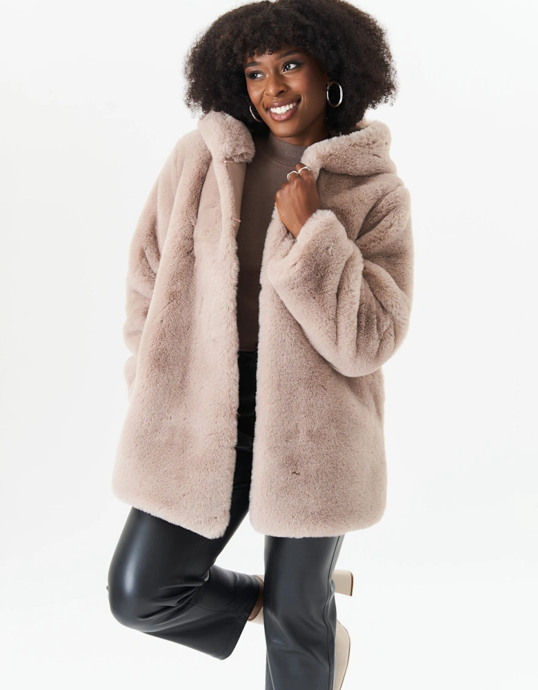 Mink Hooded Long Sleeve Faux Fur Jacket