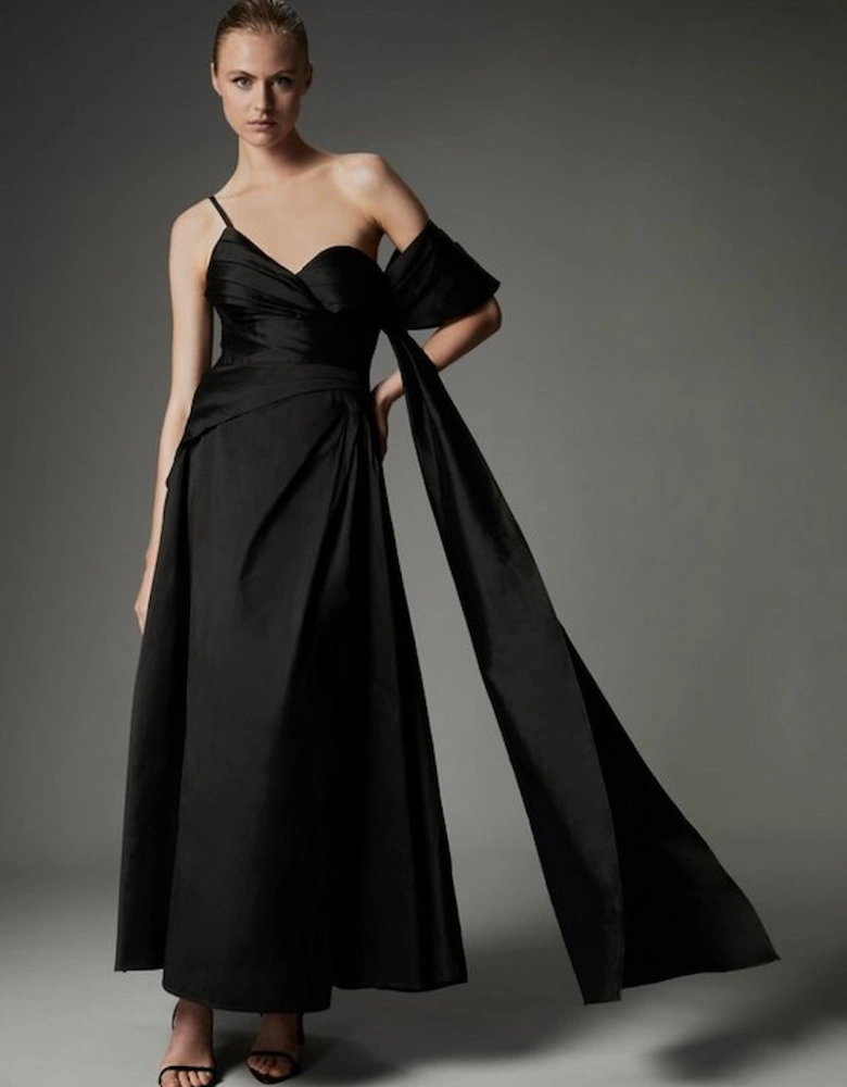 Archive Collection - Taffeta Draped Shoulder Midi Prom Dress