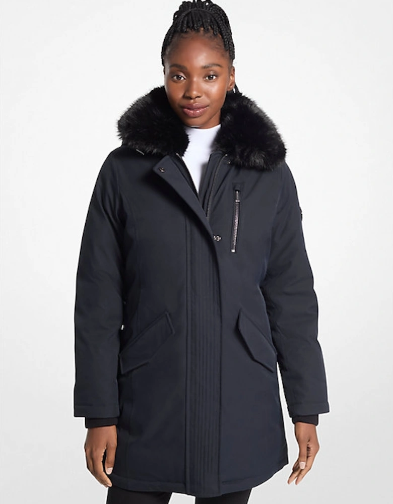 Faux Fur Trim Woven Hooded Coat