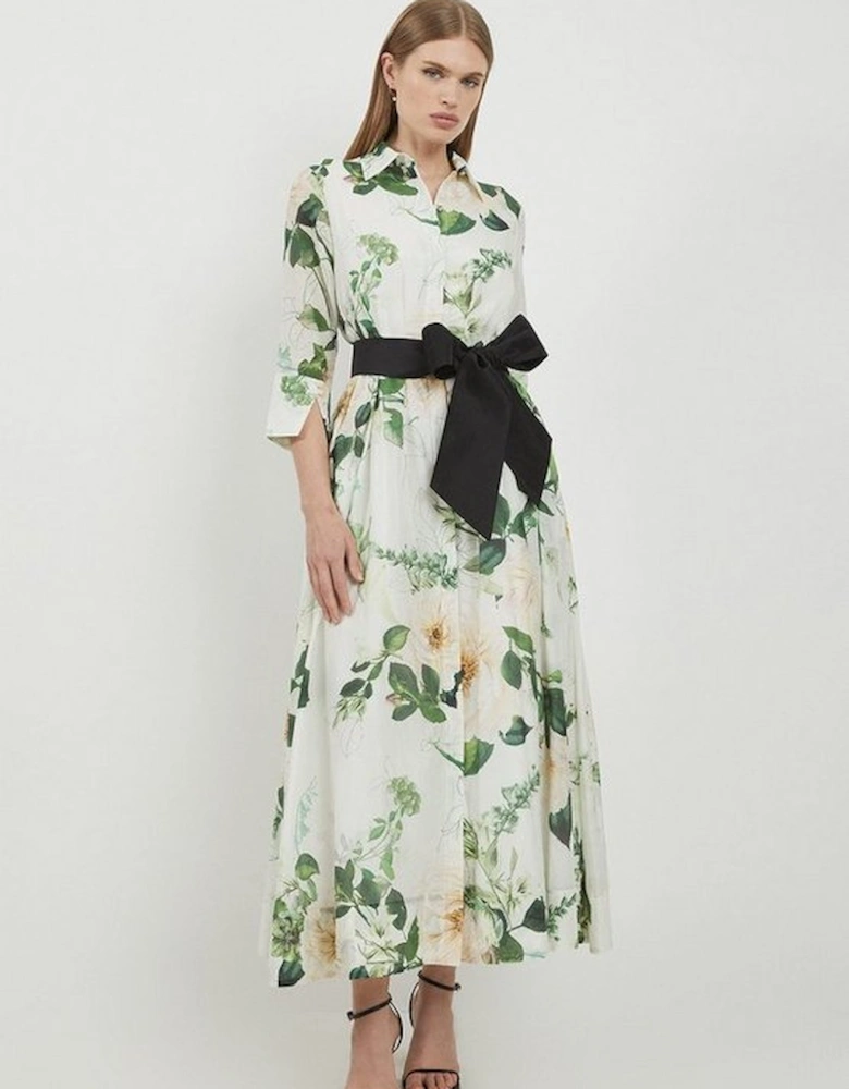 Lydia Millen Spring Floral Silk Cotton Woven Shirt Dress