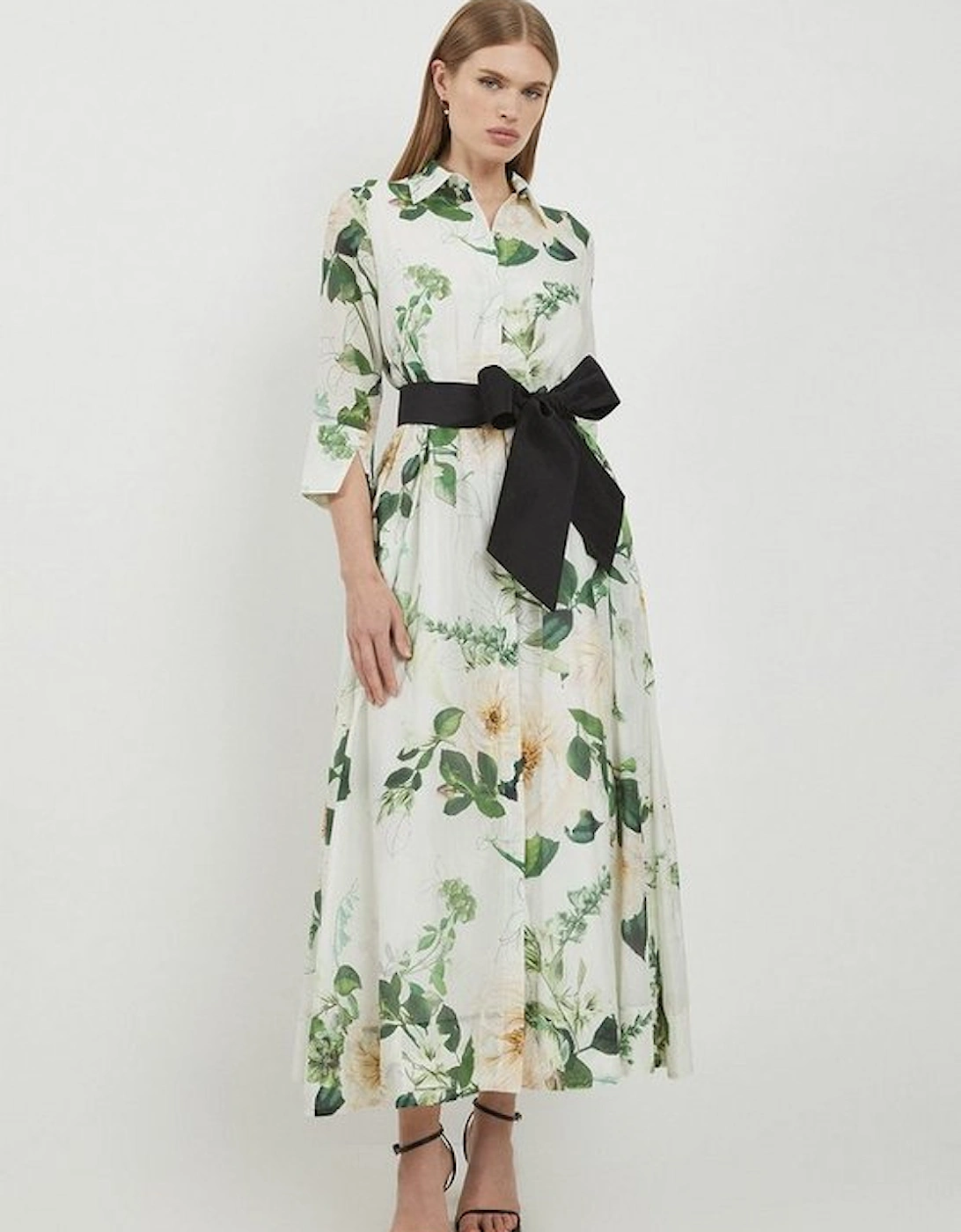 Lydia Millen Spring Floral Silk Cotton Woven Shirt Dress
