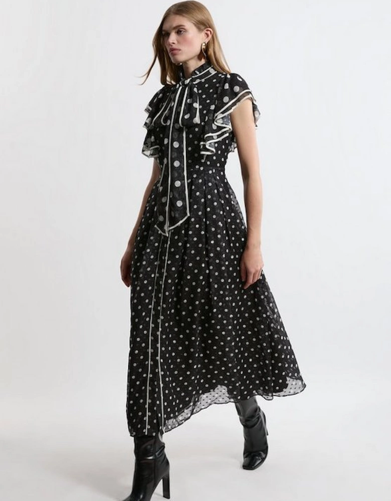 Petite Printed Dobby Ruffle Midi Dress