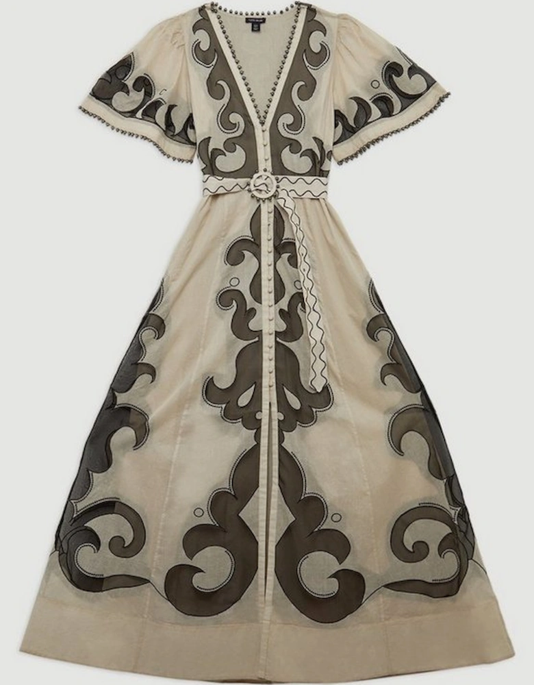 Baroque Applique Organdie Woven Maxi Dress