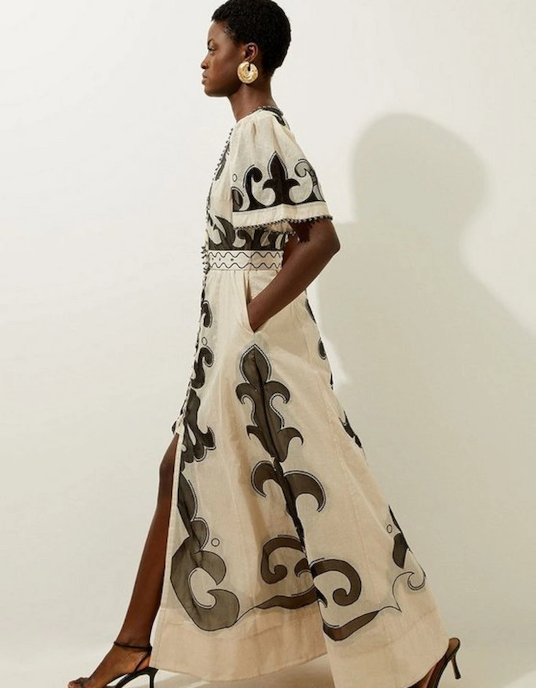 Baroque Applique Organdie Woven Maxi Dress