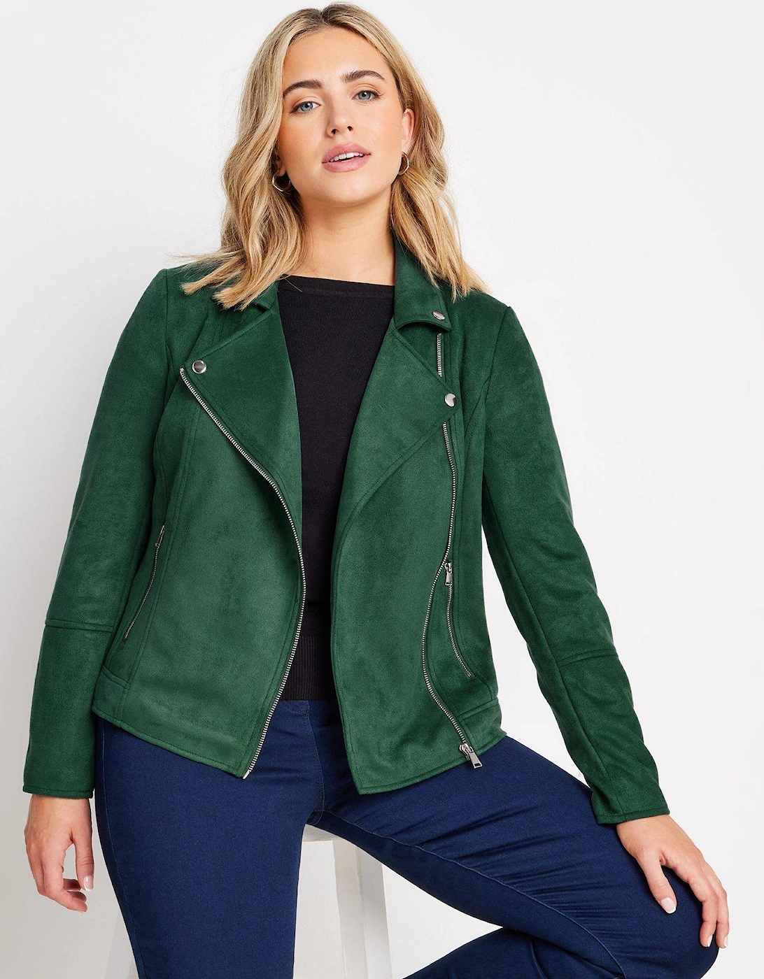 Suede Biker Jacket - Green, 2 of 1