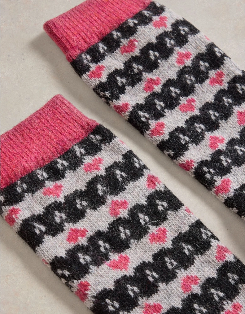 Heart Fairisle Wool Mix Sock Grey Multi