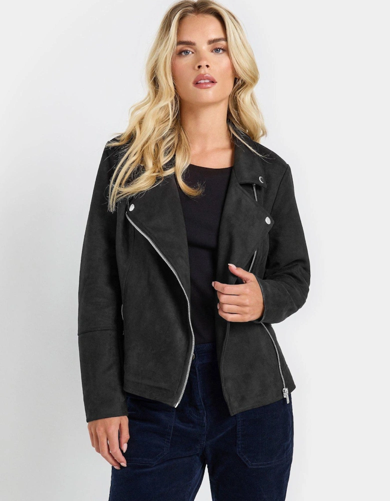 Petite Suede Biker Jacket - Black