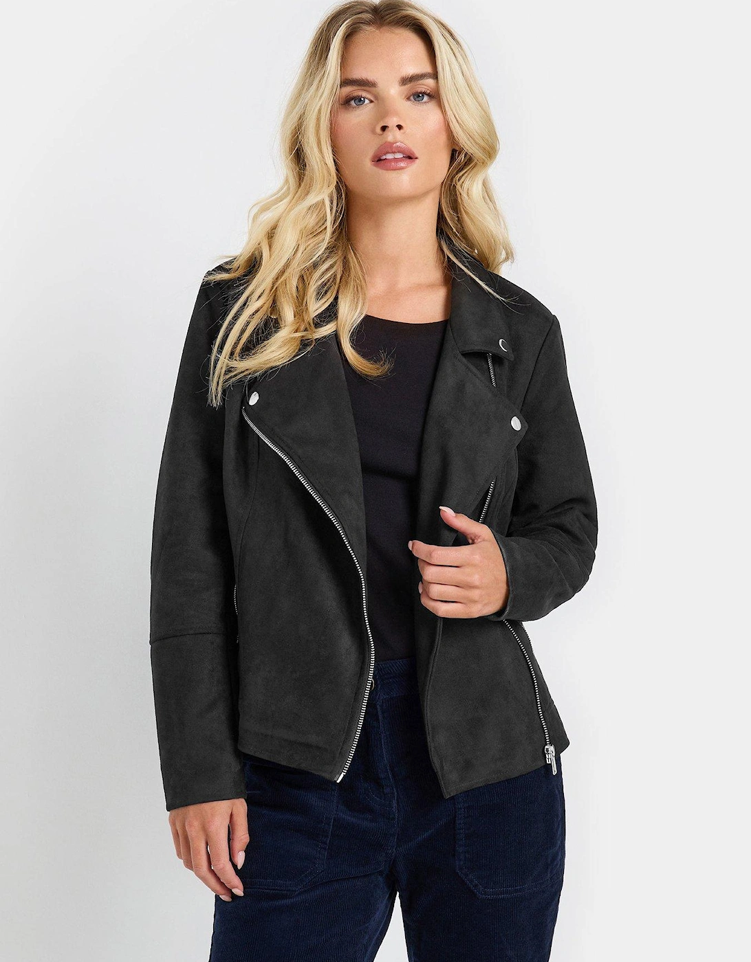 Petite Suede Biker Jacket - Black, 2 of 1